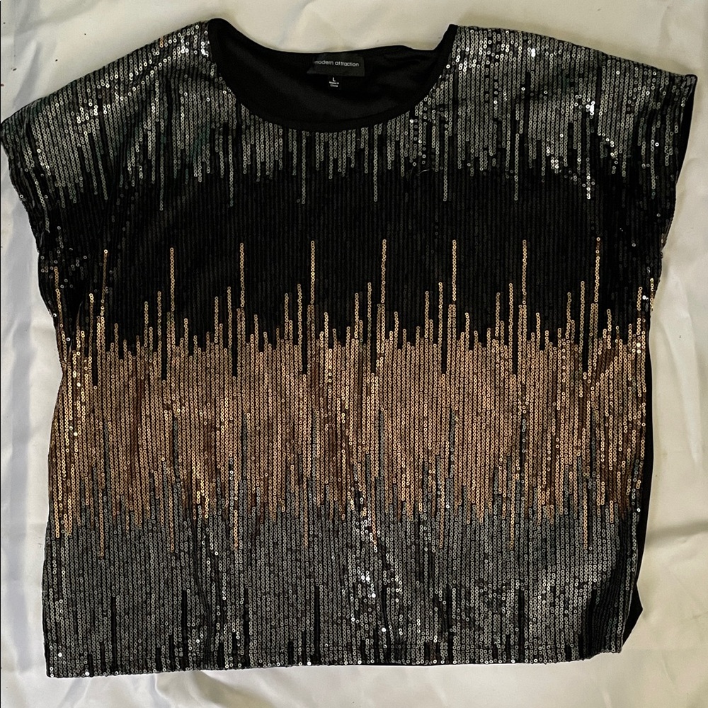 Modern Attraction Black and Gold Sequin Tee